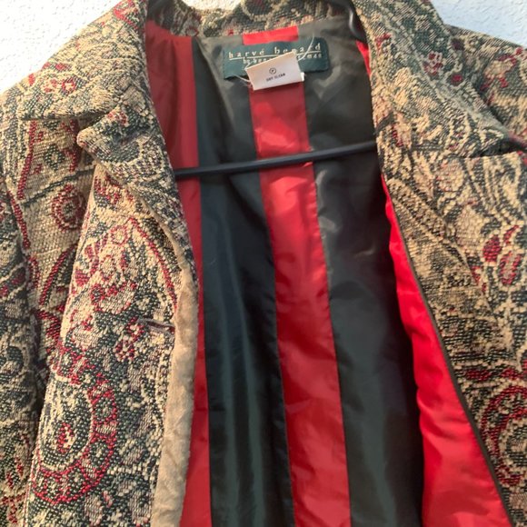 Harve Benard vintage tapestry jacket size 14P green red tan very good condition - Picture 11 of 13